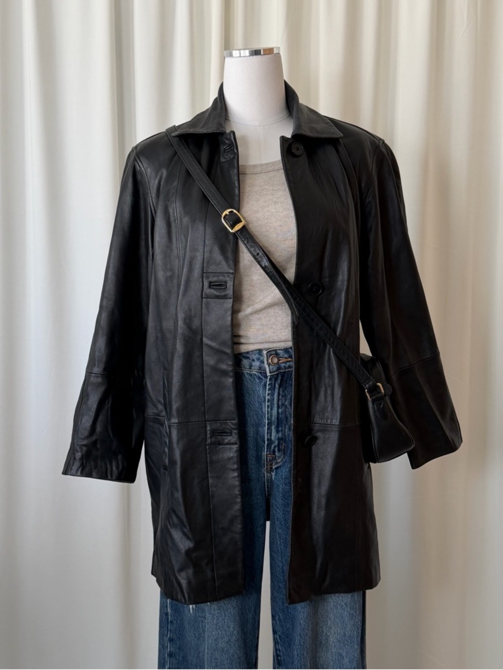 Vintage 2000s Anne Klein Leather Jacket Black Small Minimalist. - Picture 4 of 14